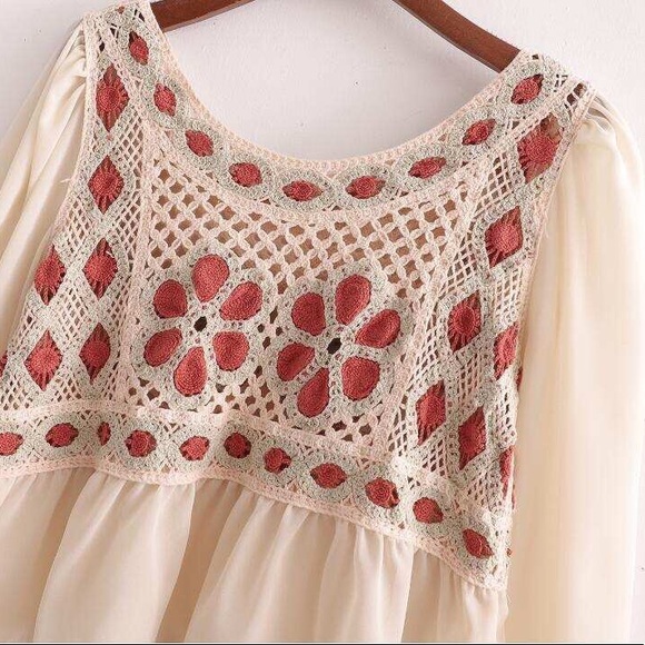 Chic Chiffon Crochet Knit Blouse - Picture 2 of 14